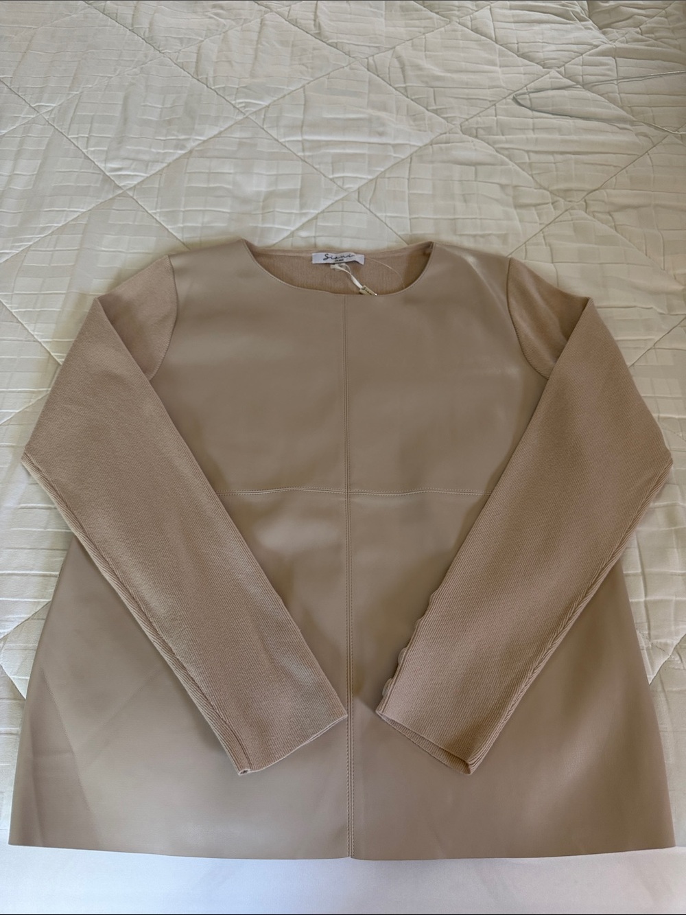 Women’s Long Sleeve Faux Leather Top in Taupe